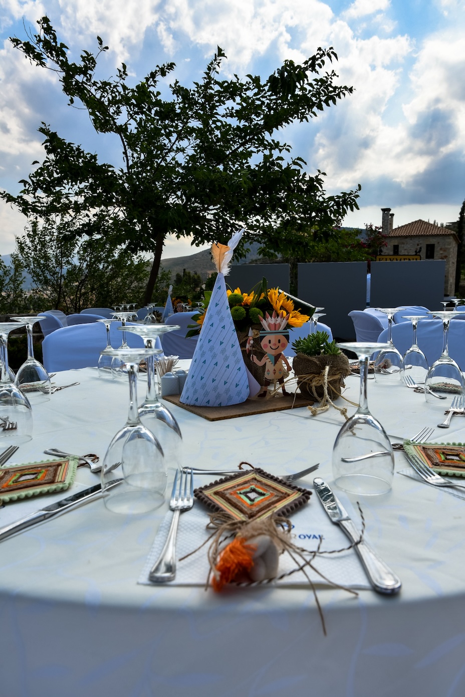 A beautifully decorated table for a family party on a Greek island.