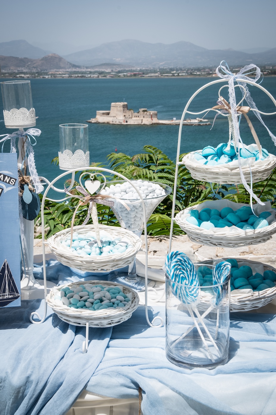 A holy baptism party celebration taking place at Bourtzi in Nafplio.