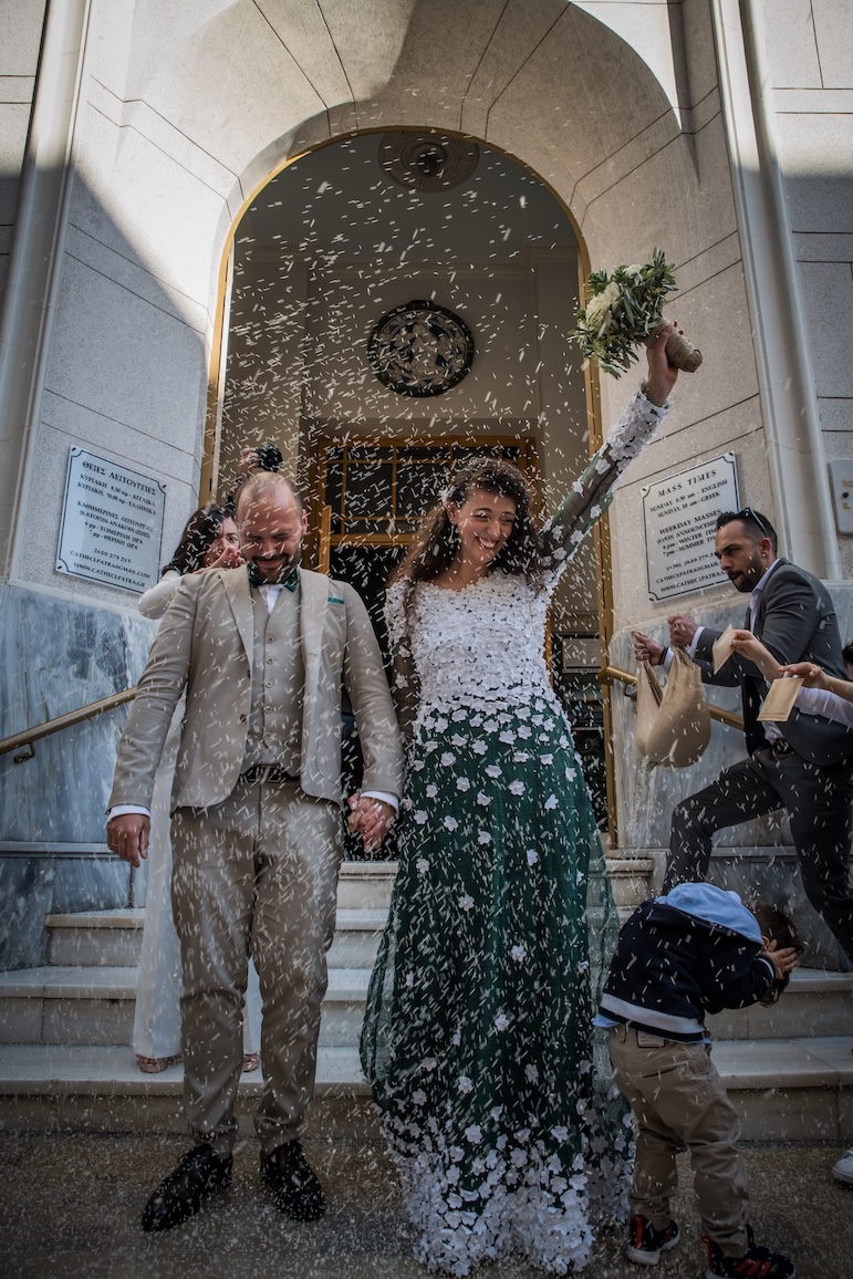 Rice being tossed at newlyweds in the Peloponnese, Greece.