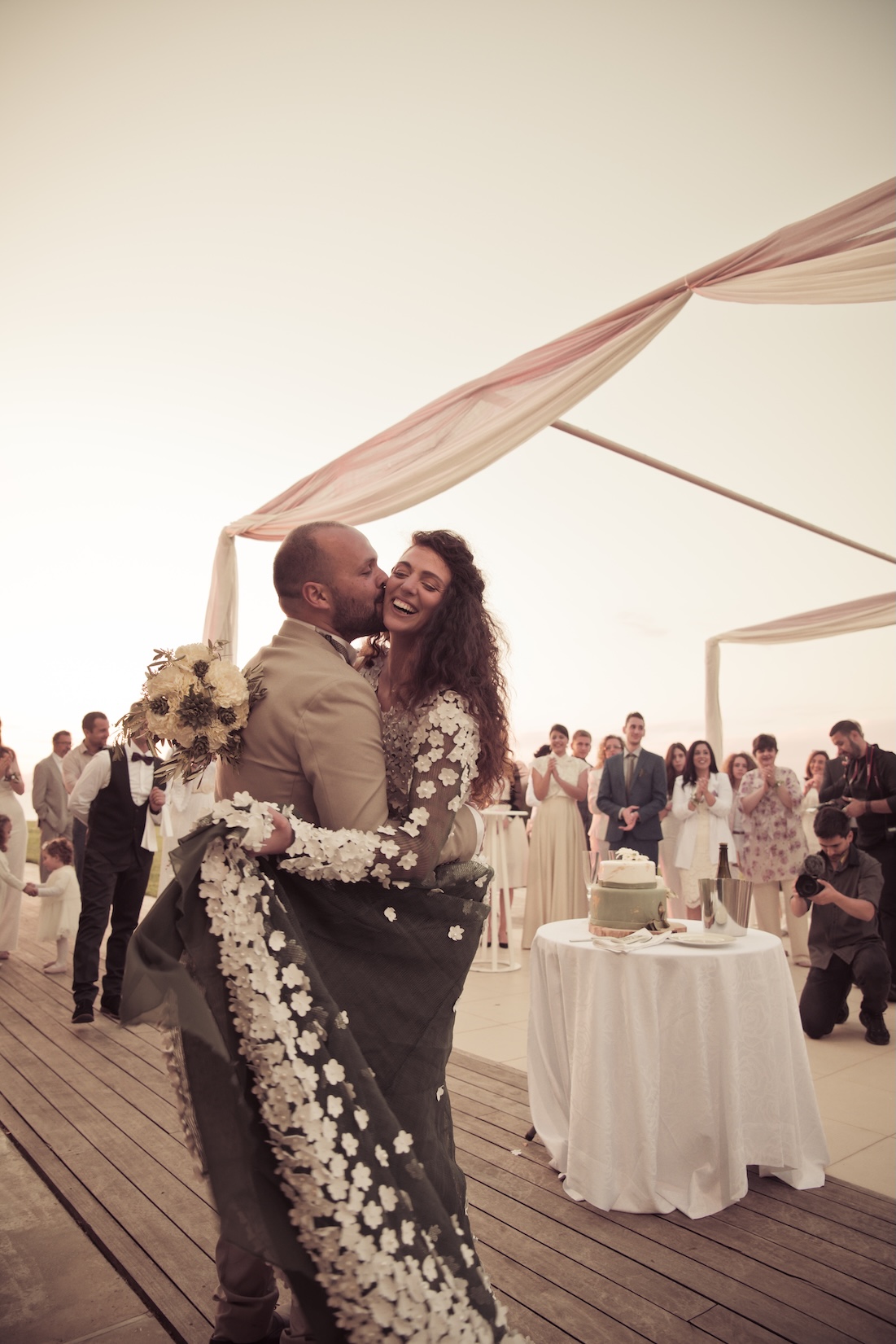 A romantic bride and groom at their wedding in the Peloponnese.