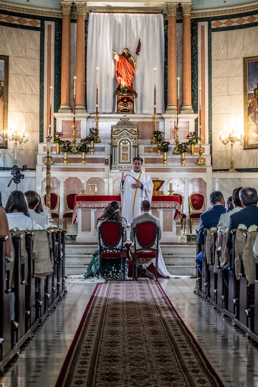 A wedding celebration at a church in the Peloponnese.