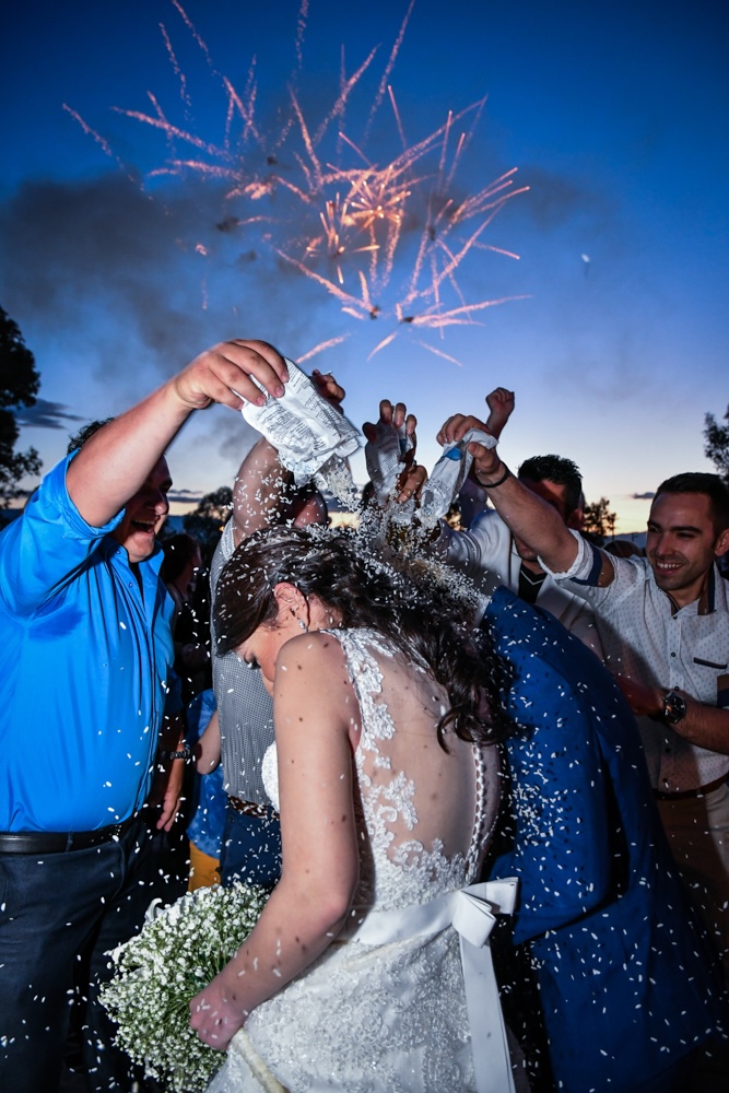 A funny moment during the rice toss at a wedding in Nafplio.